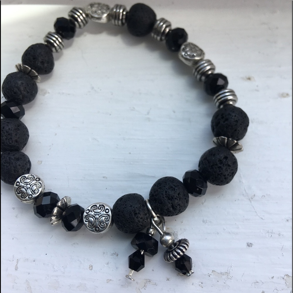 Lava rock, sterling and Swarovski Crystals